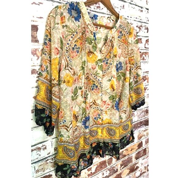 Anthropologie Fig & Flower Plus Size Flowing 3/4 Border Printed Sleeve Blouse - Picture 5 of 13
